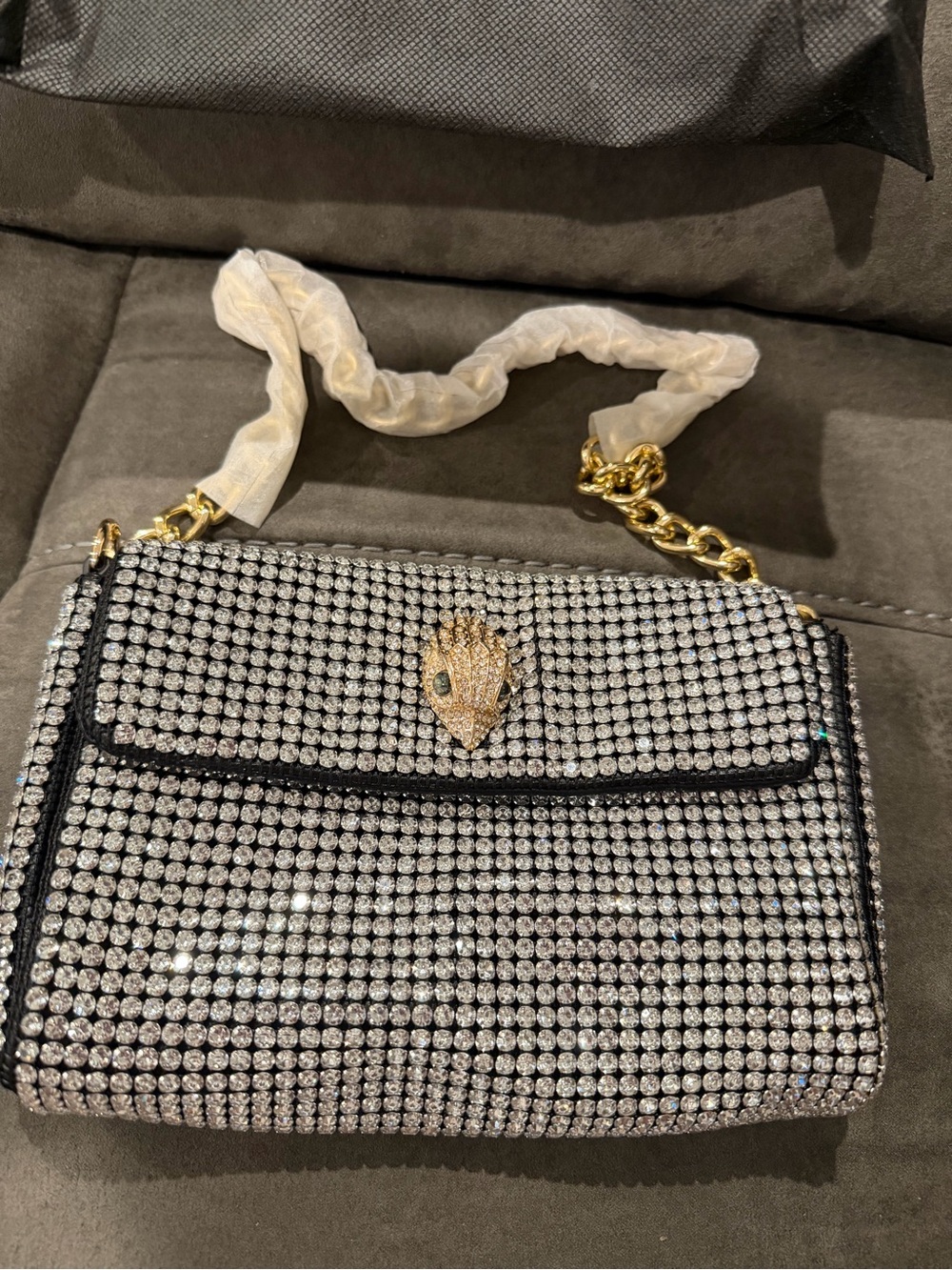 New Kurt Geiger Crystal-Embellished Black Shoulder Bag 8.5 inch by 6.5 inch